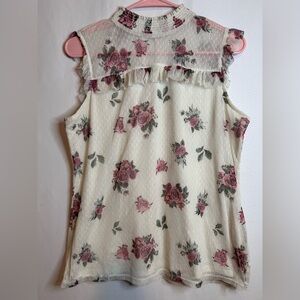 No Boundaries Cream Pink Ruffled Sleeveless Top